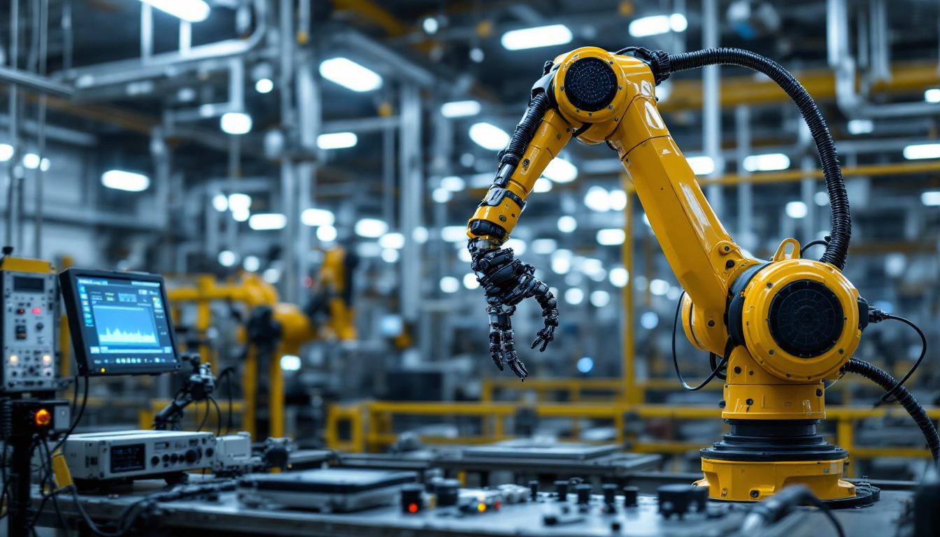 A photograph of a sophisticated industrial robotic arm in action