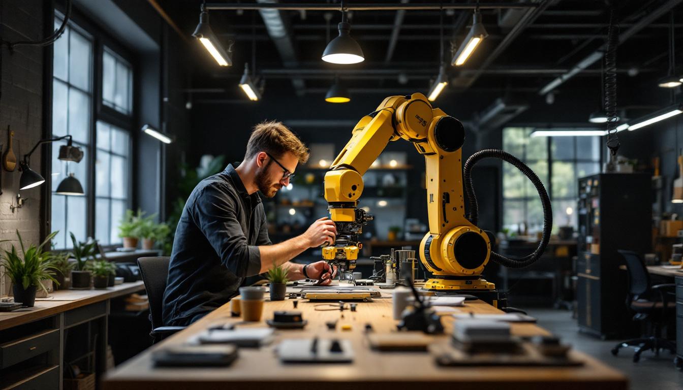 A photograph of a dynamic industrial design workspace in california