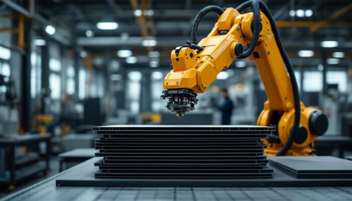 A photograph of capture a photograph of an industrial robot in action