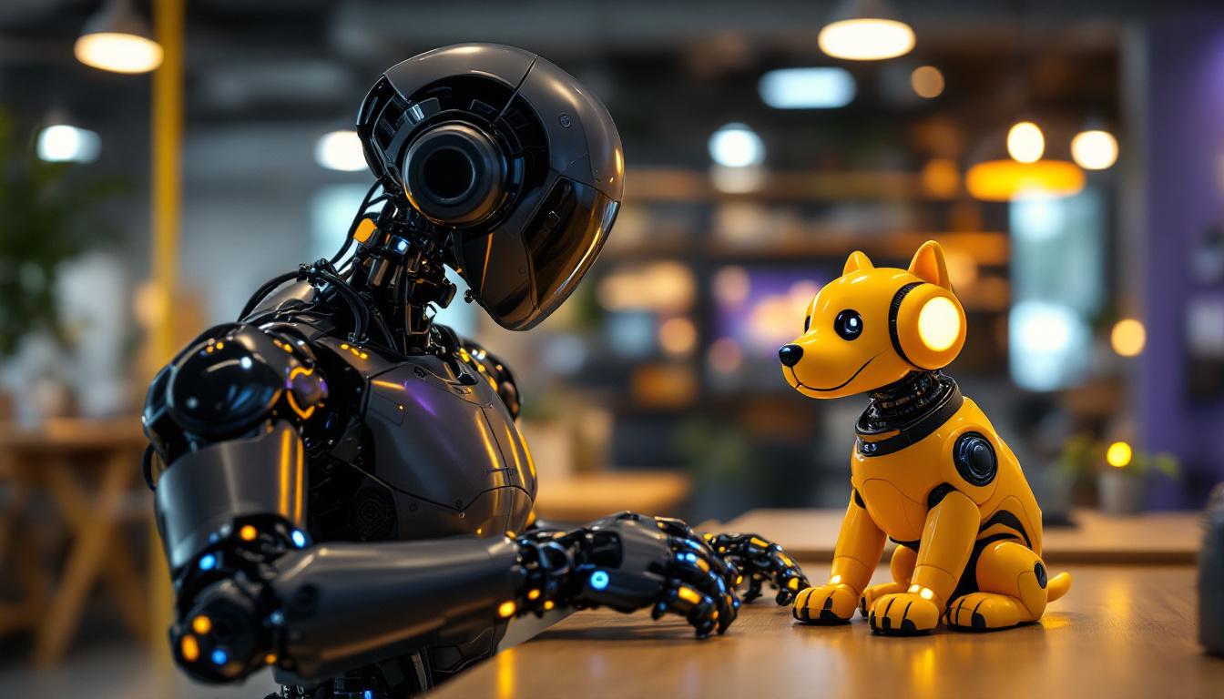 A photograph of a sleek industrial robot in action alongside a friendly