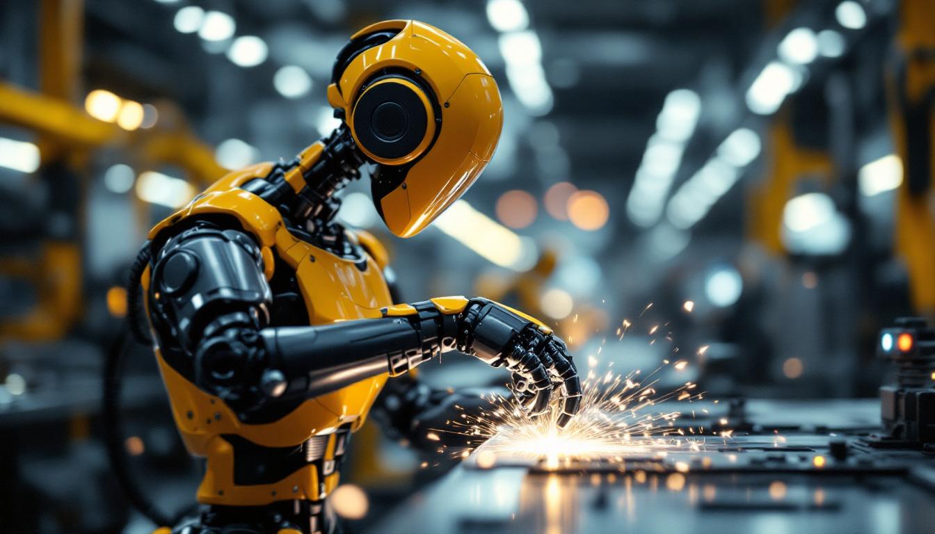 A photograph of a sleek industrial robot in action