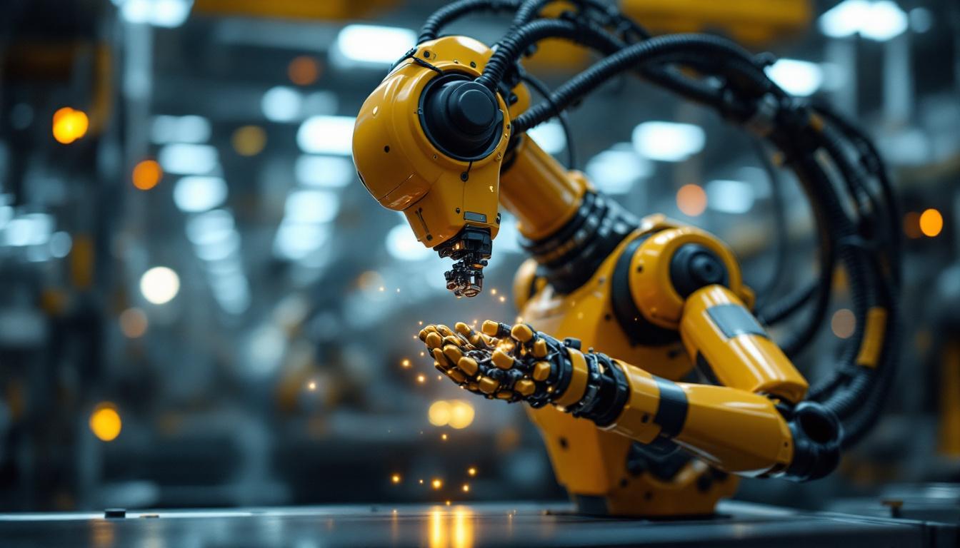 A photograph of a dynamic industrial robot in action