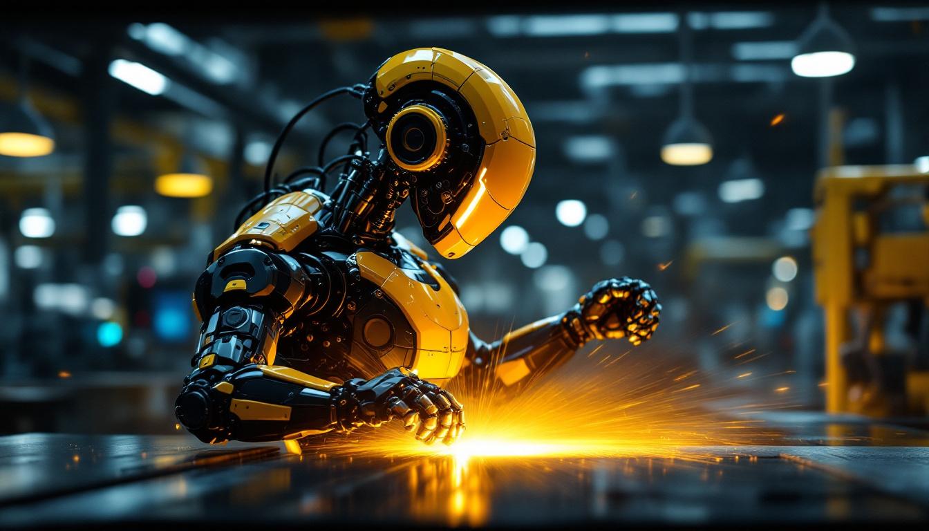 A photograph of a sleek industrial robot in action