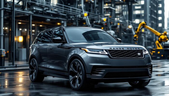 A photograph of a sleek range rover parked in an urban setting