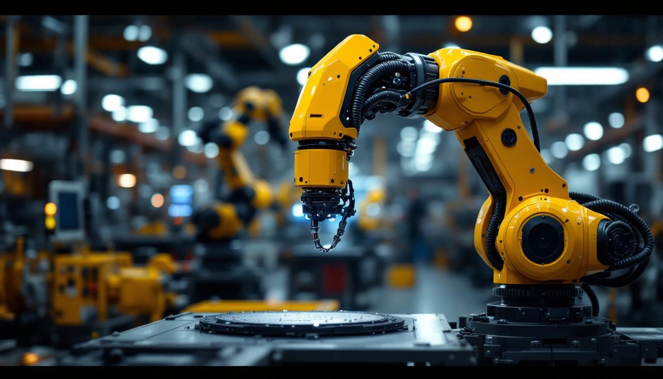 A photograph of a sleek industrial robotic arm in action
