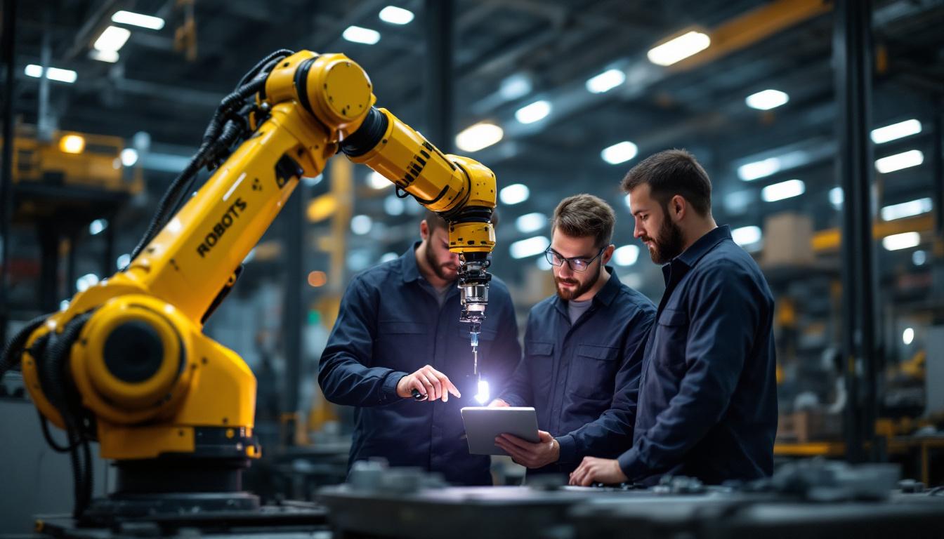 A photograph of a dynamic industrial robotics environment