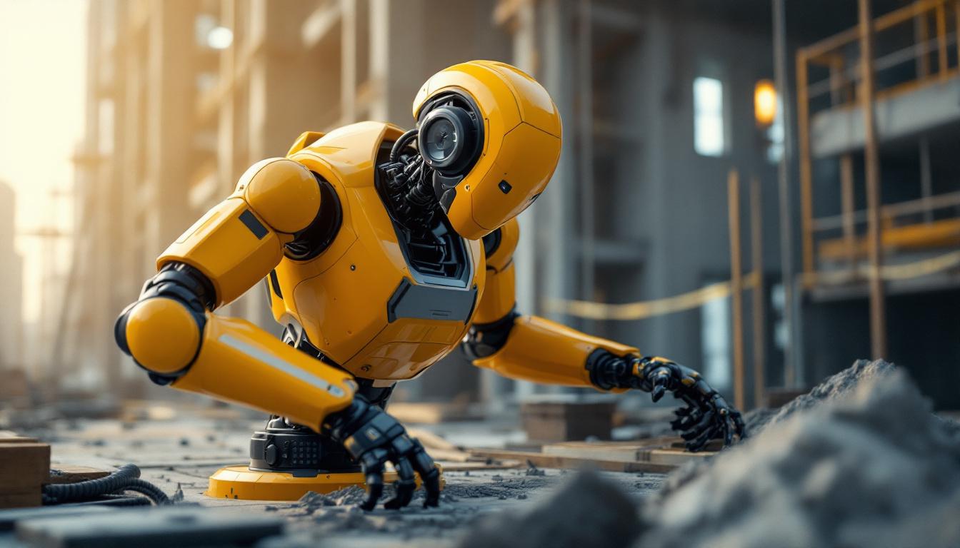 A photograph of capture a photograph of a state-of-the-art construction robot in action on a building site