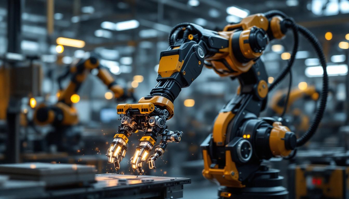 A photograph of a sleek industrial robotic arm in action