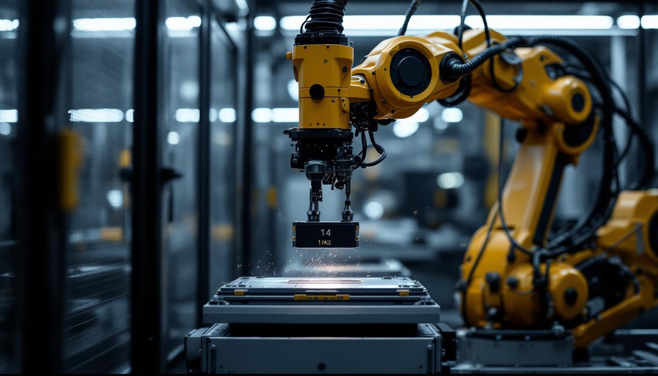 A photograph of a dynamic industrial robot in action