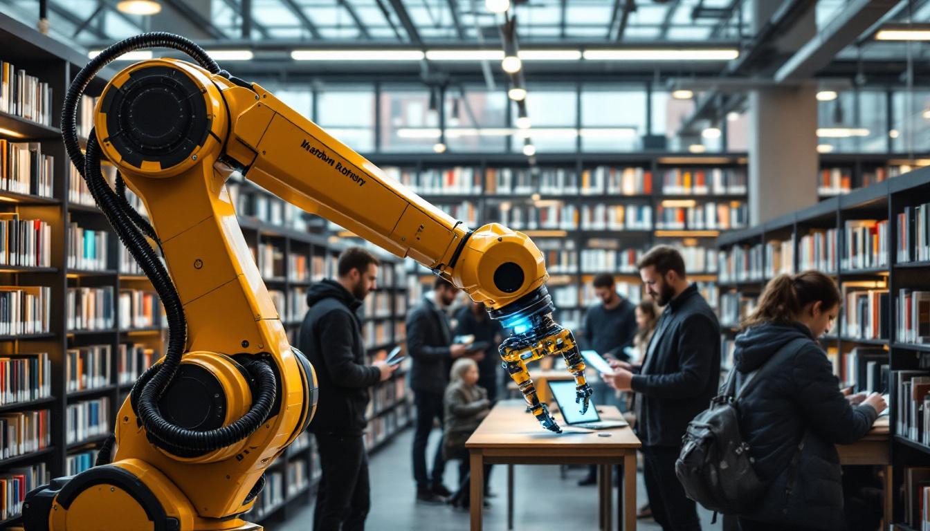 A photograph of a dynamic scene inside the waltham library