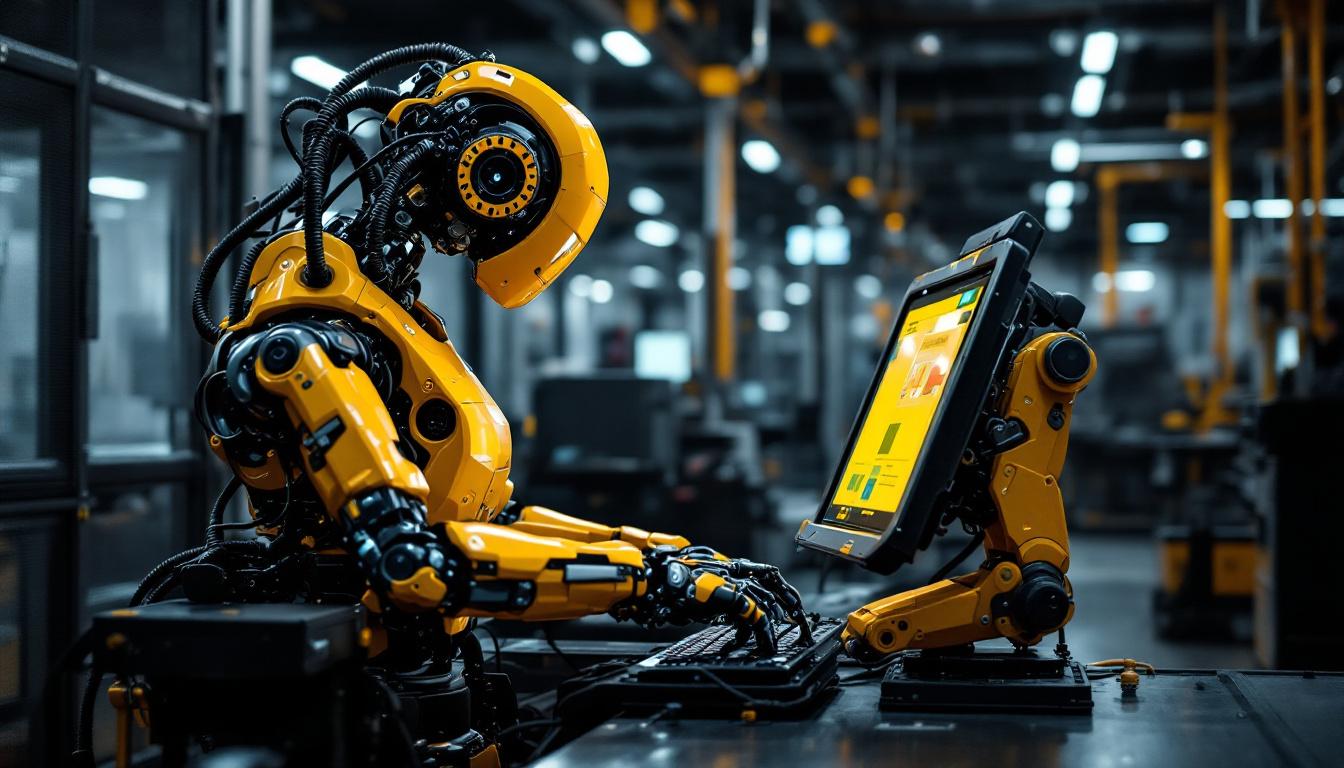 A photograph of a dynamic industrial robot in action within a manufacturing setting