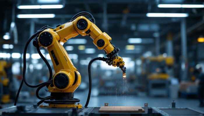 A photograph of a robotic arm in action