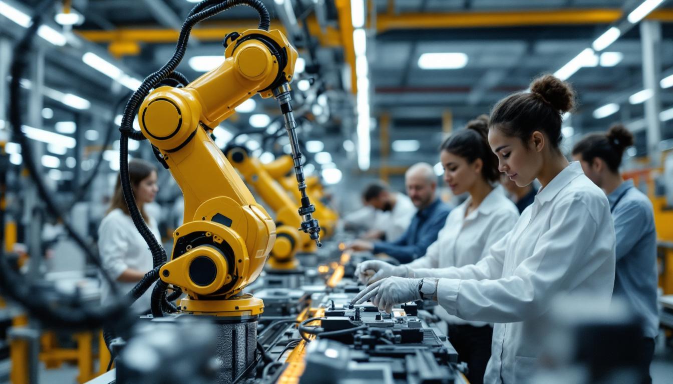 A photograph of a hyundai industrial robot in action on an assembly line