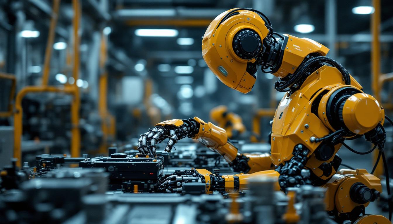 A photograph of a modern industrial robot in action within a manufacturing environment
