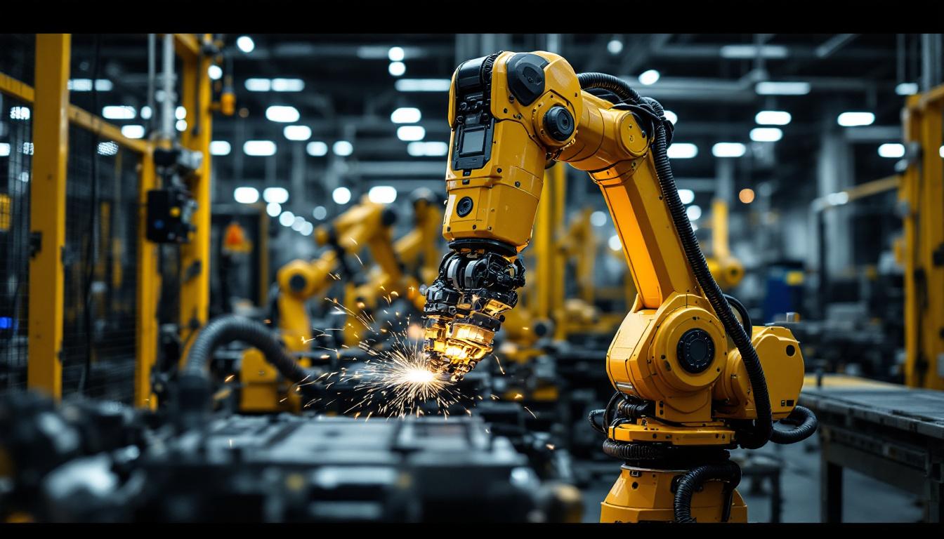 A photograph of a state-of-the-art industrial robot in action at orbit industries' los angeles facility