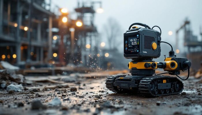 A photograph of a trimble environmental or industrial robotic system in action