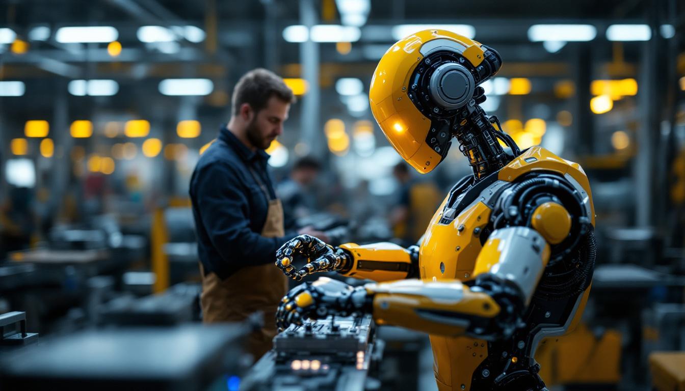 A photograph of a modern industrial robot in action