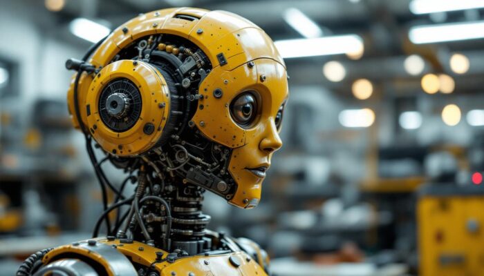 A photograph of a detailed close-up of a vintage animatronic figure in a workshop setting