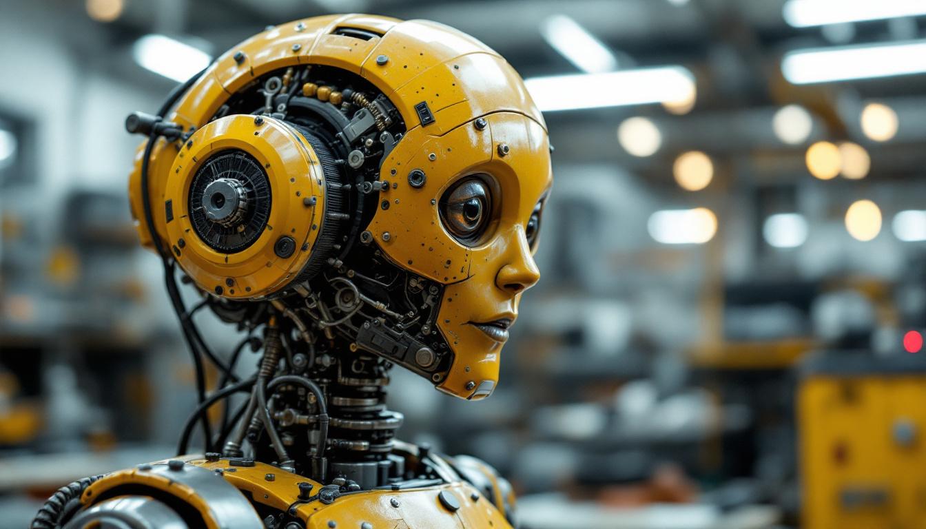 A photograph of a detailed close-up of a vintage animatronic figure in a workshop setting