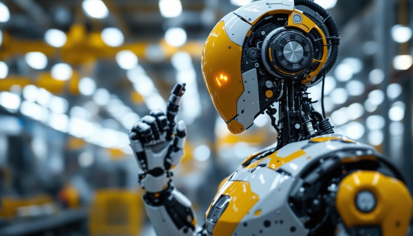 A photograph of a sleek industrial robot in action