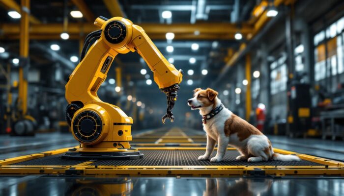 A photograph of a dynamic industrial setting featuring a sleek