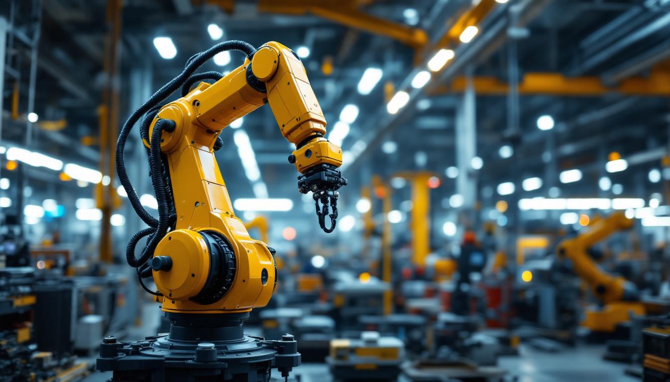 A photograph of a sleek industrial robotic arm in action