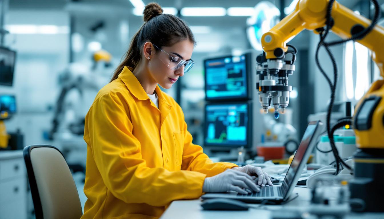 A photograph of a biomedical engineer working in a lab setting