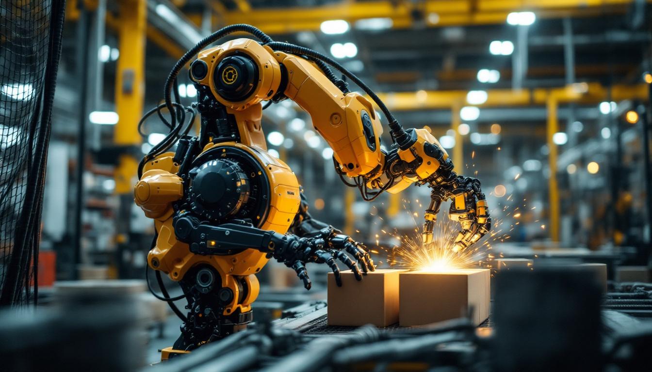 A photograph of a dynamic industrial robot in action