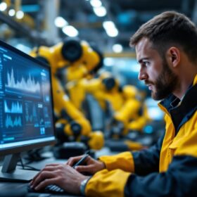 A photograph of a skilled technician meticulously annotating data on a computer screen
