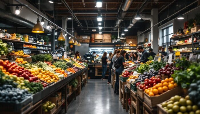 A photograph of capture a photograph of a bustling central co-op in seattle