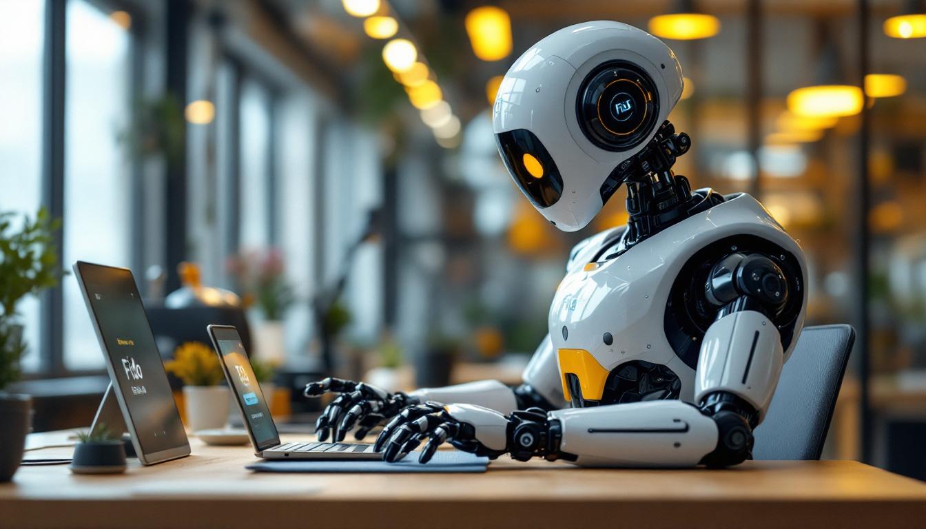 A photograph of a sleek industrial robot in action