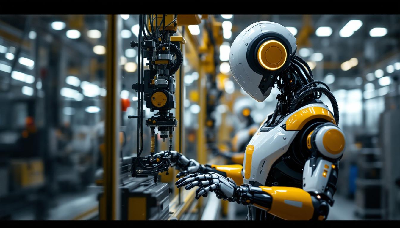 A photograph of a modern industrial robot in action