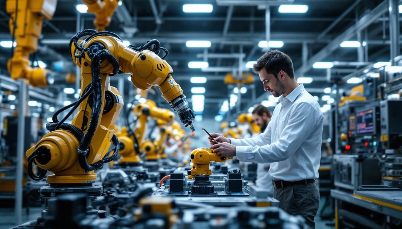 A photograph of a dynamic industrial robotics environment at boston scientific