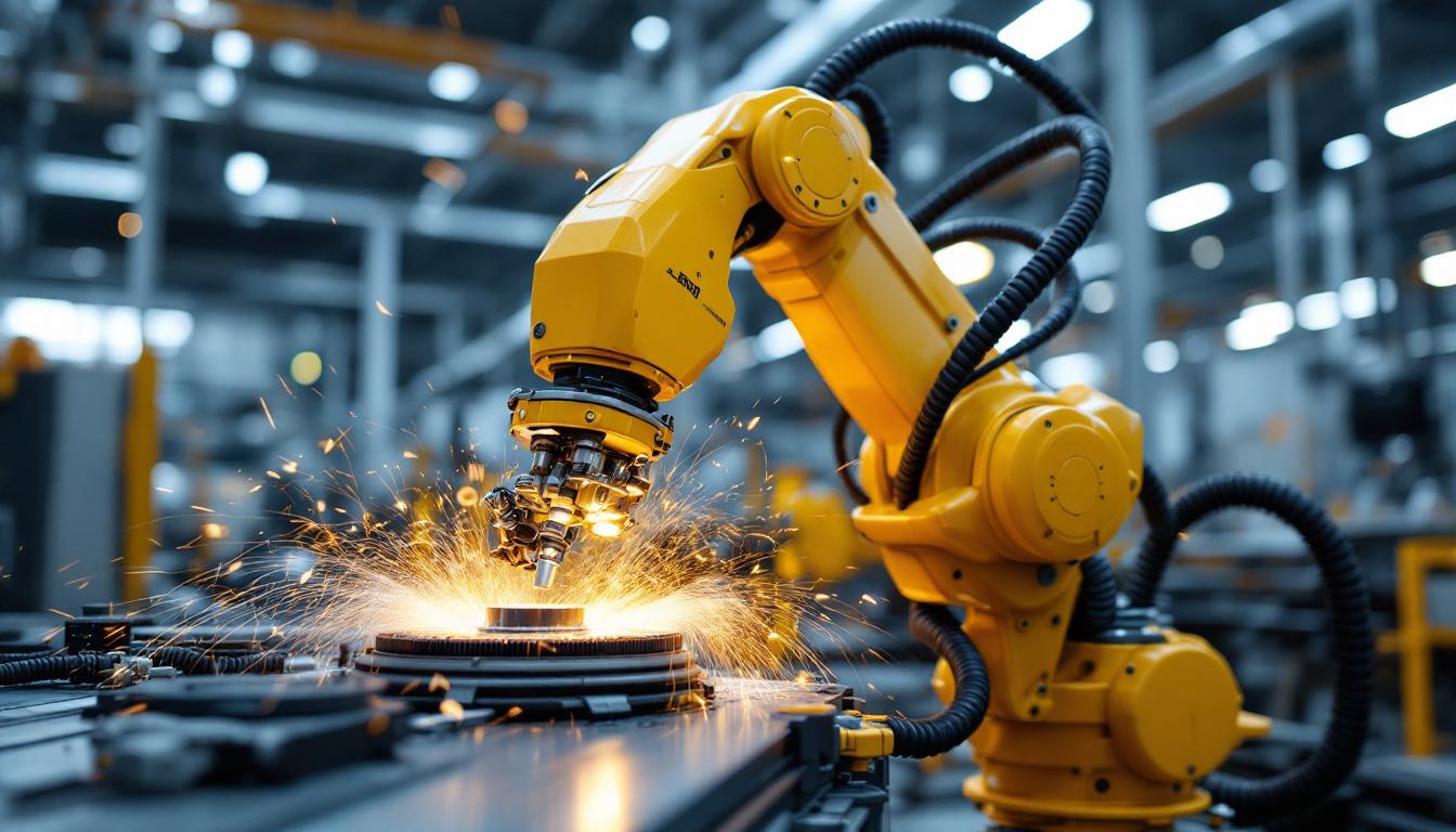 A photograph of a dynamic industrial robot in action