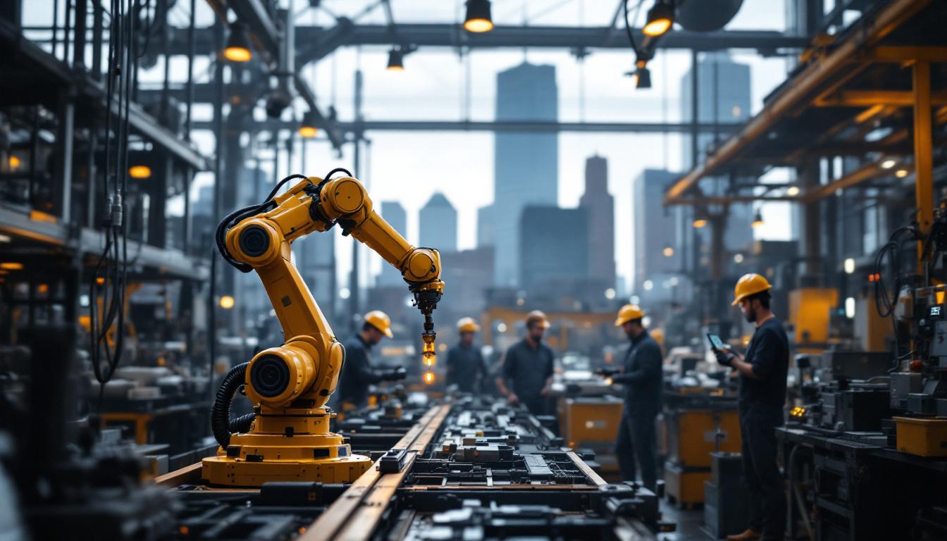 A photograph of a dynamic industrial robotics setting in boston