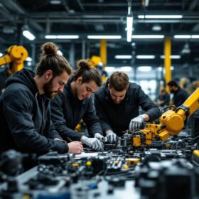 A photograph of a dynamic industrial engineering workspace