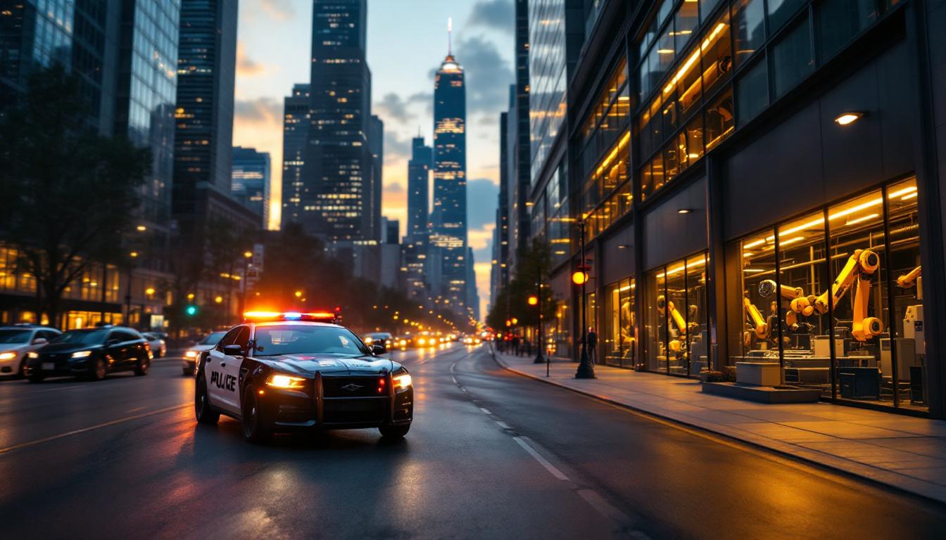 A photograph of a bustling chicago street scene at dusk