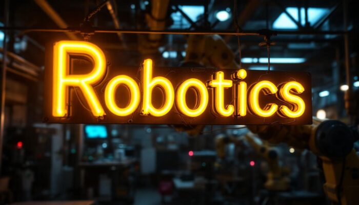 A photograph of a vibrant neon sign in an industrial setting