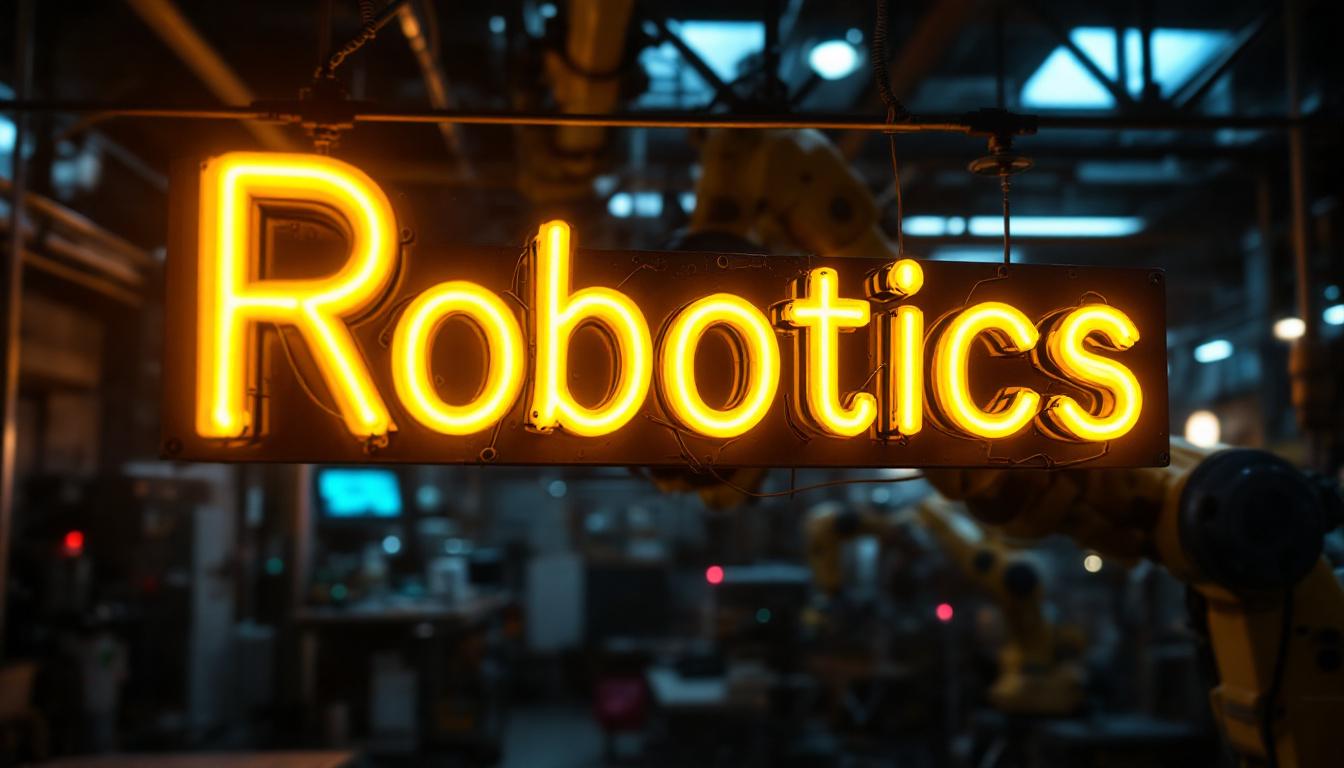 A photograph of a vibrant neon sign in an industrial setting