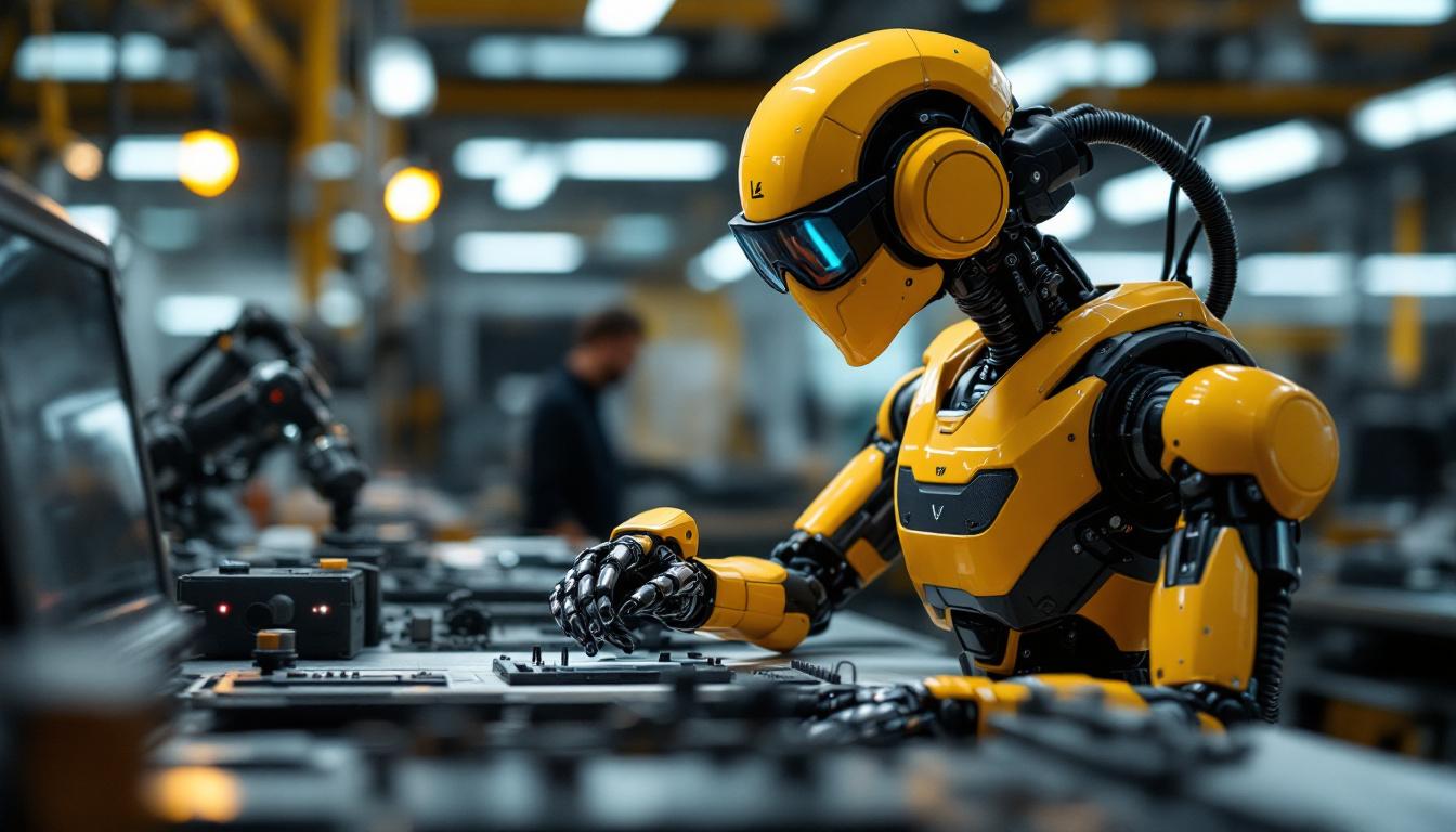 A photograph of a sleek industrial robot in action