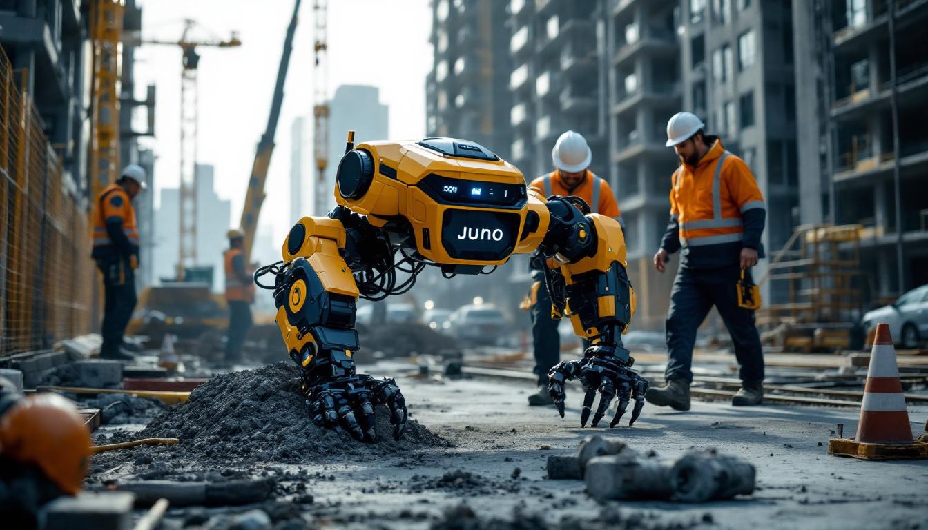 A photograph of a juno construction robot in action on a job site