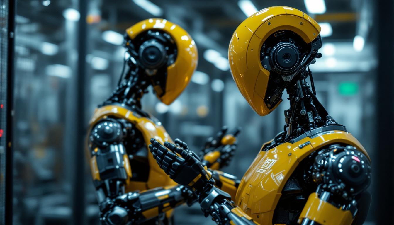 A photograph of a sleek industrial robot in action