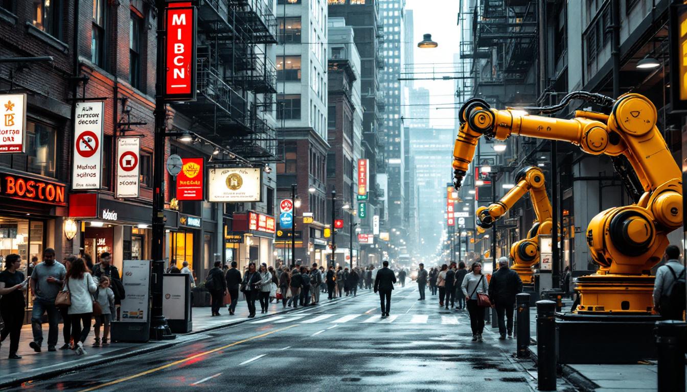 A photograph of a bustling boston street scene that highlights the city's vibrant urban life