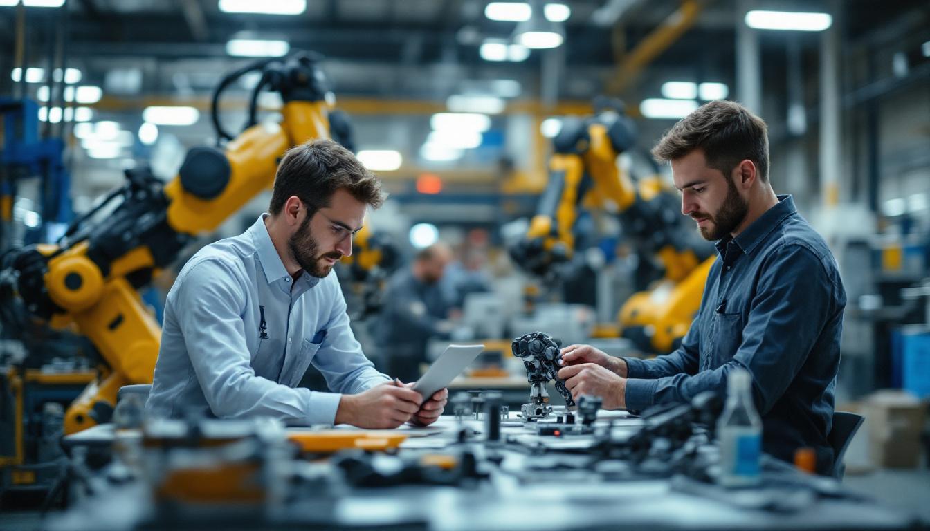 A photograph of capture a photograph of a bustling boston engineering firm