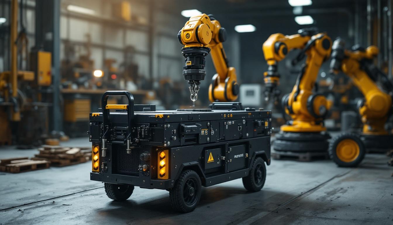 A photograph of capture a photograph of a heavy-duty mobile tool base in a workshop setting