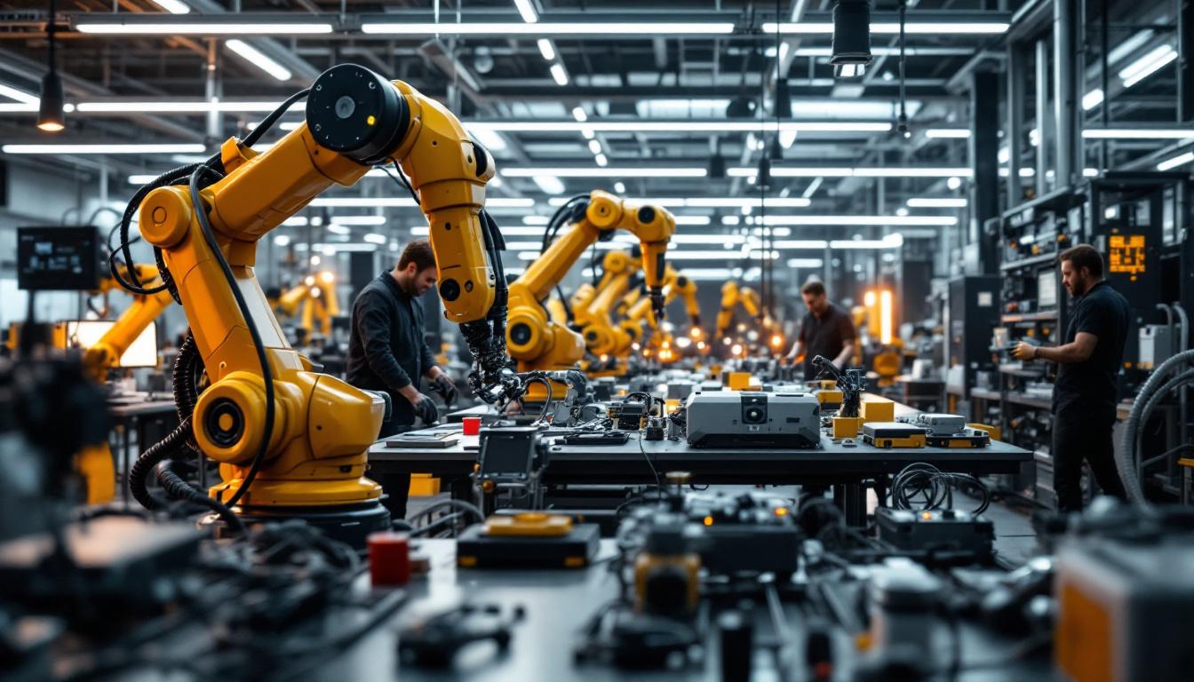 A photograph of a sleek industrial robotics workspace at the limitless space institute