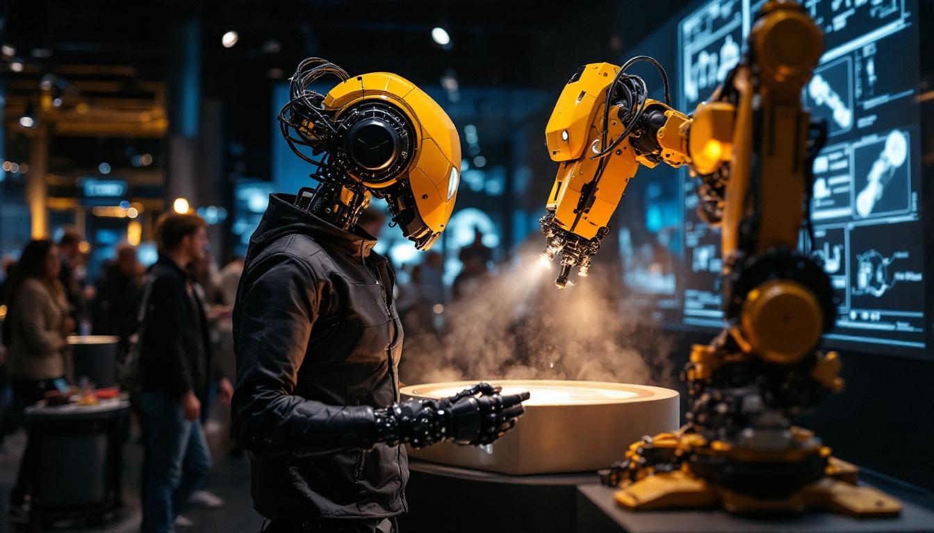 A photograph of capture a photograph of an engaging exhibit at the science museum boston that showcases industrial robots in action
