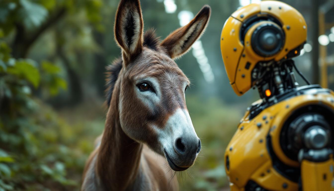 A photograph of a donkey in a natural setting