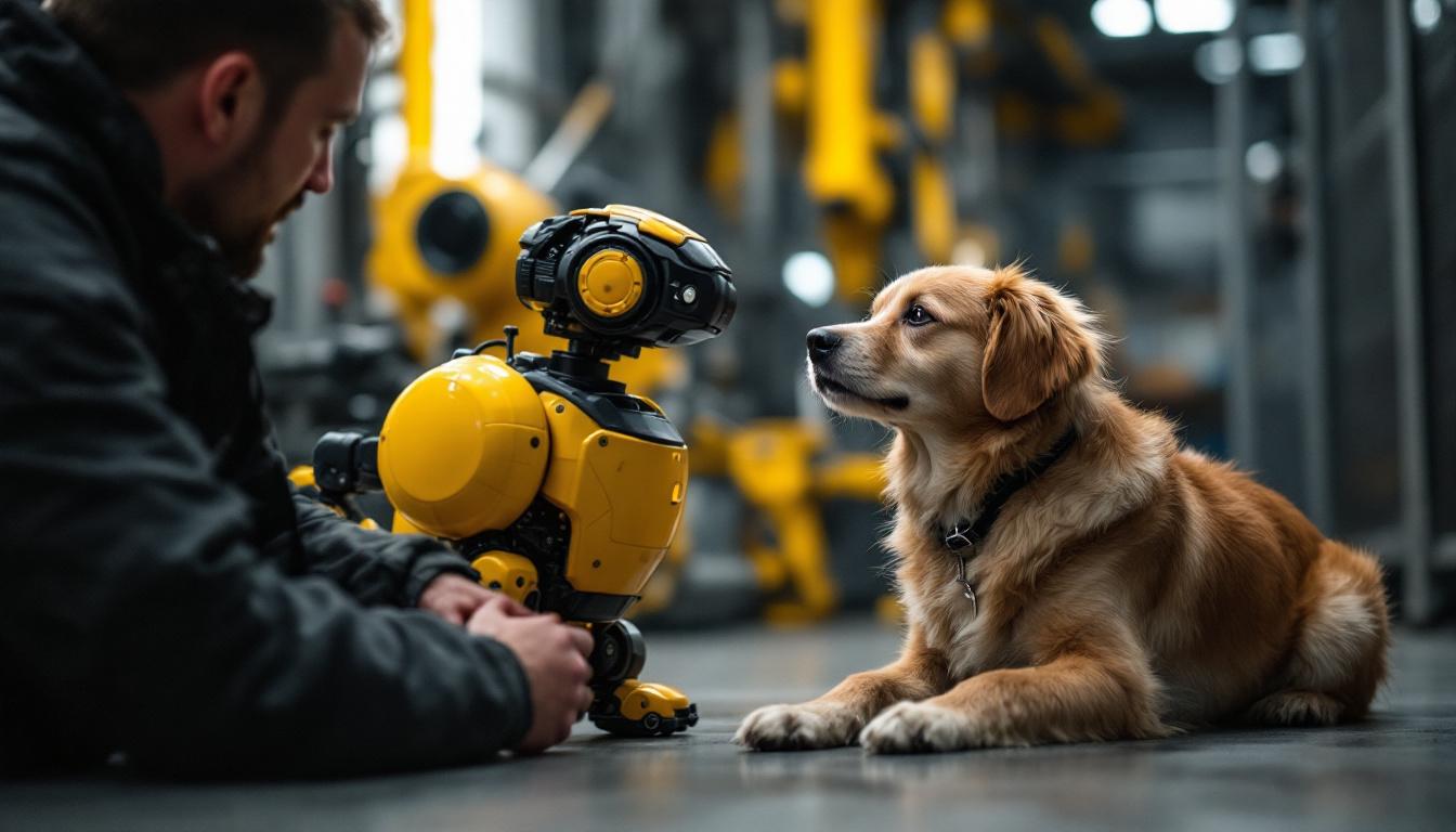 A photograph of a dog and its owner engaged in a positive training session