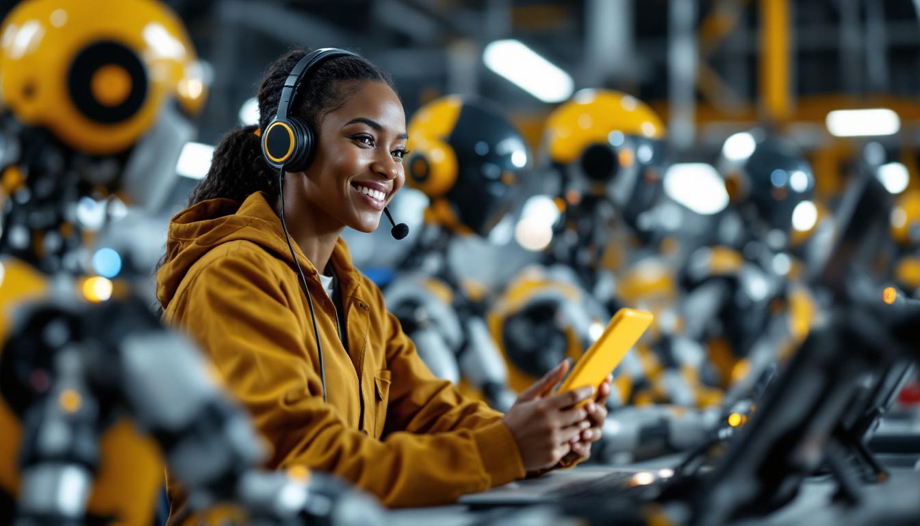 A photograph of a friendly customer service representative engaging with a client over the phone